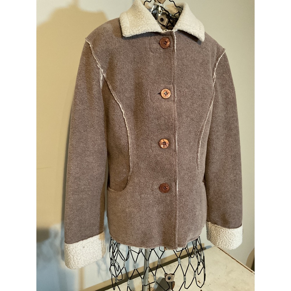 Ambition‎ Womens Faux Shearling Fleece Jacket Mauve Pink Sherpa Trim Size S